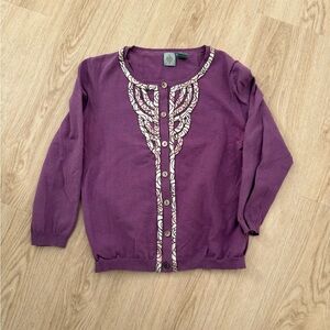 Anthropologie Purple Cardigan with Cream Accents